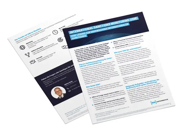 Flyer for WM-Datenservice on sanctions list monitoring